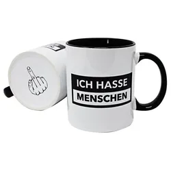 Close Up Ich hasse Menschen Tasse, spülmaschinengeeignet, Keramik, schwarze Innenseite, weiß