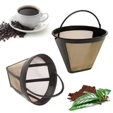 LPAMABA 2 Pcs Kaffeefilter Größe 4 Goldtonfilter Kaffee Dauerfilter Edelstahl Kaffee Filter Mesh Korb Waschbar Kaffeefilter 100 Mesh Dauerkaffeefilter mit Griff für Kaffeemaschine 8-12 Tassen