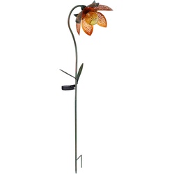 LED Außen Solar Steck Leuchte Blume Crackle-Glas Kugel Lampe Garten Strahler gold-grün Erdspieß