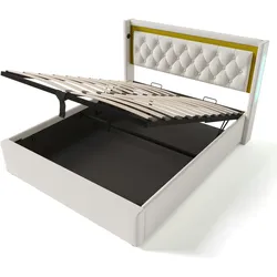Merax Polsterbett, Hydraulisches Doppelbett 160x200cm mit Ladefunktion und LED-Beleuchten