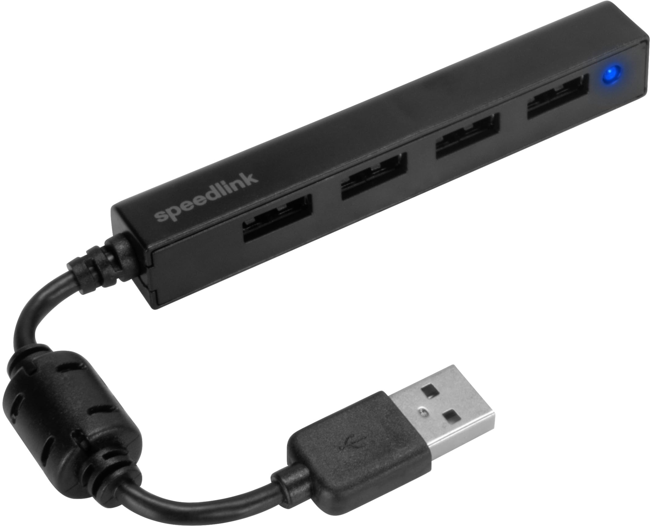 Speedlink SNAPPY Slim USB Hub - Passiver 4-Port Hub mit USB 2.0 - bis zu 480 Mbit/s, integrierter Stecker, treiberlose Installation, schwarz
