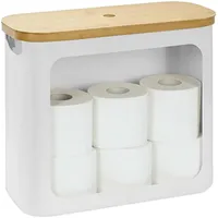 Relaxdays Toilettenpapier Aufbewahrung, 12 Rollen, Weiß,Hellbraun