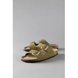 Pantolette ANISTON SHOES, Damen, Gr. 42, grün (khaki), Veloursleder, casual, Schuhe, Sommerschuh, Strandschuh, Nieten - NEUE KOLLEKTION
