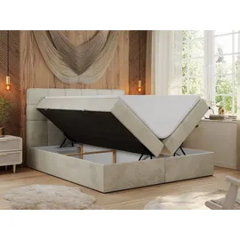 MKS Meble Boxspringbett 180x200 mit Matratze, Bett mit Multipocket - Matratze H4 und Topper, Polsterbett 180x200 mit Bettkasten und Kopfteil, TOP-1 - 180x200... - Beige