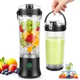 Birnetek Elektrischer Mixer Smoothie Maker, 600ml Tragbarer Mixbecher, 2 Mixmodi und 4000 mAh Portable Blender, Shakes mit 6 Klingen, 25 Tassen Saft Auspressen, für Shakes und Smoothies