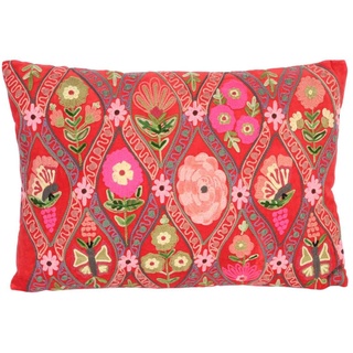 Casa Moro Deko-Kissen Jolina ROT 48x30 cm mit Füllung & mit Blumen Schmetterlingen Bestickt Boho Chic Zierkissen bunt rechteckig Couchkissen Sofakissen KI10009