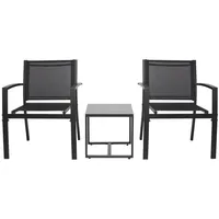 Mondeer Balkonset Gartenmöbel Set, (1 Tisch mit 2 Einzelstühlen), Garten und Balkon schwarz