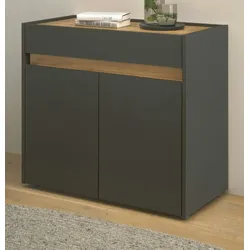 Büro Kommode "Center" in grau matt und Wotan Eiche Büroschrank für Homeoffice und Büro 80 x 70 cm