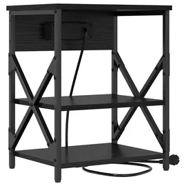 vidaXL Nachttisch mit Ladestation Schwarz Eichen-Optik Holzwerkstoff