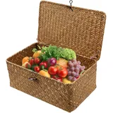 Weidenkorb mit Deckel: Aufbewahrungskorb, Seegras, rechteckig, 23 x 13 x 8 cm, Weidenkorb für Küche, Toilettenpapier, Aufbewahrung im Badezimmer