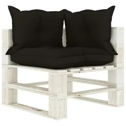 vidaXL Garten-Paletten-Ecksofa mit schwarzem Kissen Holz