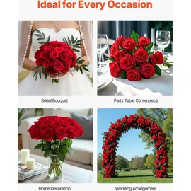 Vevor Künstliche Blumen Rosen, 500 Stück Kunstblumen, Rote Gefälschte Rose mit Stielen, Schaumrosen für DIY Hochzeit Blumensträuße Braut Valentinstag Muttertag Zuhause Dekoration