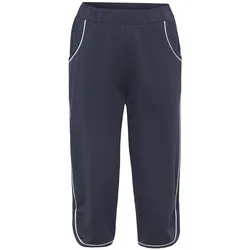 Stoffhose GOLDNER "Bequeme Caprihose mit Schlupfbund und Taschen", Damen, Gr. 48, N-Gr, blau (marine, weiß), Obermaterial: 60% Baumwolle CO. 35% Polyester PES. 5% Elasthan EL., Hosen Stoffhose