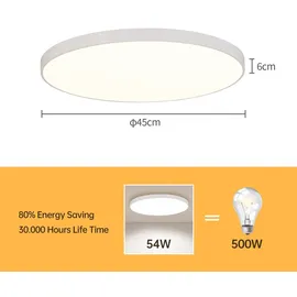 JDONG LED Deckenleuchte 36W Flach Rund Weiß Deckenlampe Modern Warmweiß 3000K Lampe für Schlafzimmer Büro Wohnzimmer Küche Keller Balkon