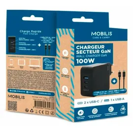 Mobilis Charger 100W 2USB C 1USBA GaN cable 100W Laptop, Smartphone, Tablets Schwarz