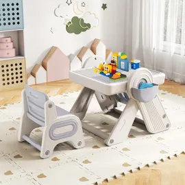 Fantask Kindersitzgruppe 6-in-1 mit Tisch und Stühlen 3-stufig höhenverstellbar grau/beige