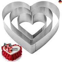 Qeeyon Herzbackform, 3-teiliges Set Herz-Tortenring Kuchenform Edelstahl Tortenring Biskuitherz