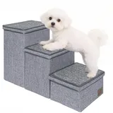 AKOZLIN Hundetreppe mit Stauraum, 3 Stufen, faltbar, grau, 44×31×70 cm