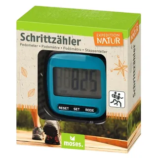 moses. Expedition Natur Schrittzähler, inkl. Distanzmessung und Kalorienverbrauchsanzeige, mit Gürtelclip, Aktivitätstracker zum Spazierengehen