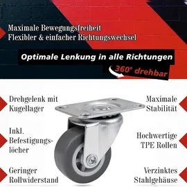PRIOstahl Lenkrollen 4 Graue Rollen 40mm Möbelrollen