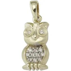 Ketten-Anhänger JOBO "Anhänger Eule", gold (gelbgold 333), Schmuckanhänger, Damen, Gelbgold 333, 333 Gold mit Zirkonia