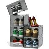 Schuhboxen Organizer-Transparent Schuhaufbewahrung für Sneakers und Turnschuhe,Schuhboxen Stapelbar,Kunststoffbox mit durchsichtiger Tür, 33.5 x25 x18cm, für Schuhe bis Größe 46, Schwarz(6Pcs)