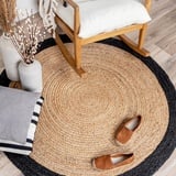 FRAAI Jute Teppich Rund - Fair Natur Schwarz Ø 175cm - Jute - Flachgewebe - Einfarbig - Boho, Modern - Wohnzimmer, Esszimmer, Schlafzimmer - Carpet