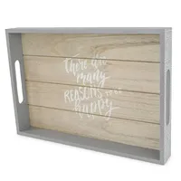 Riffelmacher 18432 Tablett rechteckig Holz | Dekotablett Holztablett 24x35x4 cm | Deko grau Weihnachten Serviertablett Vintage