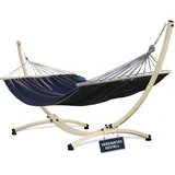 Potenza Outdoor Hängematte mit Gestell für 2 Personen I Stabhängematte XXL 220x160, 200kg I Verzinkter Hängemattengestell 220kg Wetterfest (Grau, Gestell Ecru)