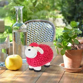 Relaxdays Gartenfigur Schaf, wetterfeste Dekofigur, Polyresin, HBT: 16 x 21 x 12,5 cm, Dekoschaf innen & außen, pink