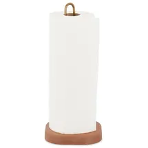 Relaxdays Küchenrollenhalter aus Holz & Messing Gold,Hellbraun