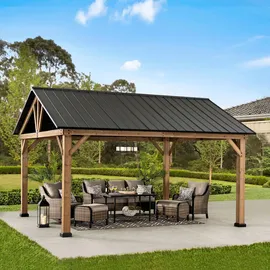 Sunjoy Gazebo Rebra Zedernholz 404 cm x 465 cm Anthrazit FSC®