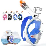 Tyuodna Schnorchelmaske Erwachsene und Kinder,Tauchmaske Vollgesichtsmaske CO2 Sicher,180-Grad-Sicht Tauchermaske Vollmaske,Antibeschlag Snorkeling Mask mit Kameraposition (Weiß Blau, L/XL)