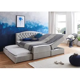 Atlantic Home Collection Boxspringbett LOTTE, 180x200 cm, inklusive zweiteiliger Matratze (Härtegrad H2), Topper, Bettkasten (rechts) und ausziehbares Gästebett grau