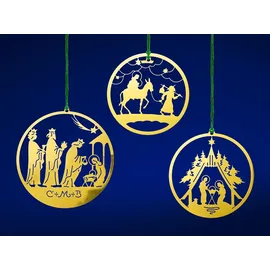 SIKORA MS-SET6 Traditionelle Christbaumschmuck Weihnachtsbaum Anhänger aus Messing Kugel Motive 3er Set
