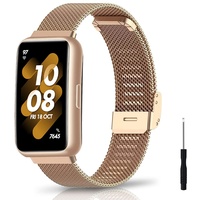 KeeFos Armband Kompatibel mit Huawei Band 7 Mesh Gewebe Edelstahl Herren&Damen Metall Uhrenarmband Ersatzband für Huawei Band 7 - Roségold