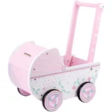 Woomax Holz, 26,5 x 46 cm, weiß, mit Rollen, für Puppen von 30 – 40, Babyspielzeug 3 Jahre, Puppenwagen (46475), Rosa Warenkorb