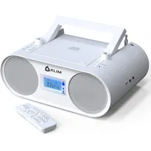 Klim Boombox B4 Radio mit CD Player + AM/FM Radio, MP3, Bluetooth, AUX, USB + tragbarer CD Spieler mit kabellosem Modus und aufladbaren Akku weiß