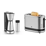 WMF Küchenminis Aroma Filterkaffeemaschine, 870 Watt, cromargan matt & Küchenminis 1-Scheiben Toaster Langschlitz XXl-Toast Brötchenaufsatz 7 Bräunungsstufen Überhitzungsschutz 600W Edelstahl matt