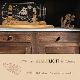 Weigla LED Dekolicht WEIGLA "Flaschenpost "Maritim" aus Holz & Acrylglas", natur, weiß, braun, H:22cm L:47cm T:8,2cm, Leuchten, Erzgebirge garantiert, maritime Innendeko, Dekolampe