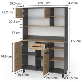 Vicco Küchenbuffet Pure 120,2 x 40,5 cm Braun/Anthrazit