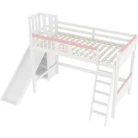 Hochbett Weiß 90x200 cm LED Stauraum Rutsche SONNENH