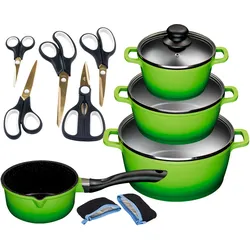 Topf-Set KING "ALUGUSS", grün, Töpfe, Glasdeckel,Keramikantihaftbeschichtung,Induktion