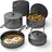 evocamp Camping Kochgeschirr Set 4-teilig aus Aluminium, leichtes stapelbares Camping Geschirr mit klappbaren Griffen und Tragetasche, Outdoor Kochgeschirr für Camping, Reisen und Outdoor Küche