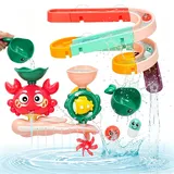 Badewannenspielzeug,16 STK Kugelbahn Badespielzeug, DIY Murmelbahn Badewannen Spielzeug mit Saugnäpfe, Krabben-Drehung Badespielzeug für Kinder, Lernspielzeug Geschenk für Baby Geburtstag ( Rot )