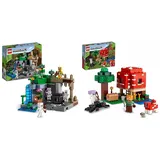 LEGO 21189 Minecraft Das Skelettverlies, Set mit Höhlen & 21179 Minecraft Das Pilzhaus, Spielzeug ab 8 Jahren, Geschenk für Kinder mit Figuren von Alex, Mooshroom & Spinnenreiter, Kinderspielzeug