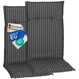 NYVI Hochlehnerauflage Hochlehner Auflagen 2er Set Barcelona - Gartenstuhlauflagen 118x50cm, (2 St), Stuhlauflage, Sitzauflage mit Halteband, UV-fest, Streifen gestreift grau