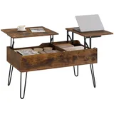 WOLTU Couchtisch höhenverstellbar, Beistelltisch mit doppelter Hebeplatten, Lift-Top-Tisch, Wohnzimmertisch, versteckter Stauraum,Rustikales Braun, Holzwerkstoff Metall,BTS14vbn