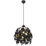 Trio Pendellampe Leavy, schwarz/gold, Ø 38 cm, Kunststoff