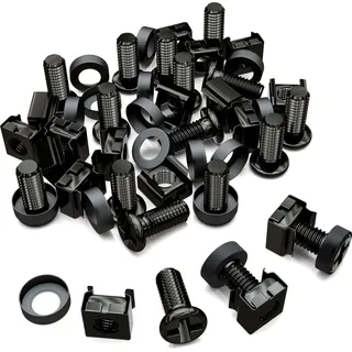 deleyCON 20x M6 Käfigmuttern Schrauben Set für Netzwerkschränke - 20er Set Patchpanel Racks Servergehäuse 19 Zoll 10 Zoll Montagesatz Stahl - Schwarz